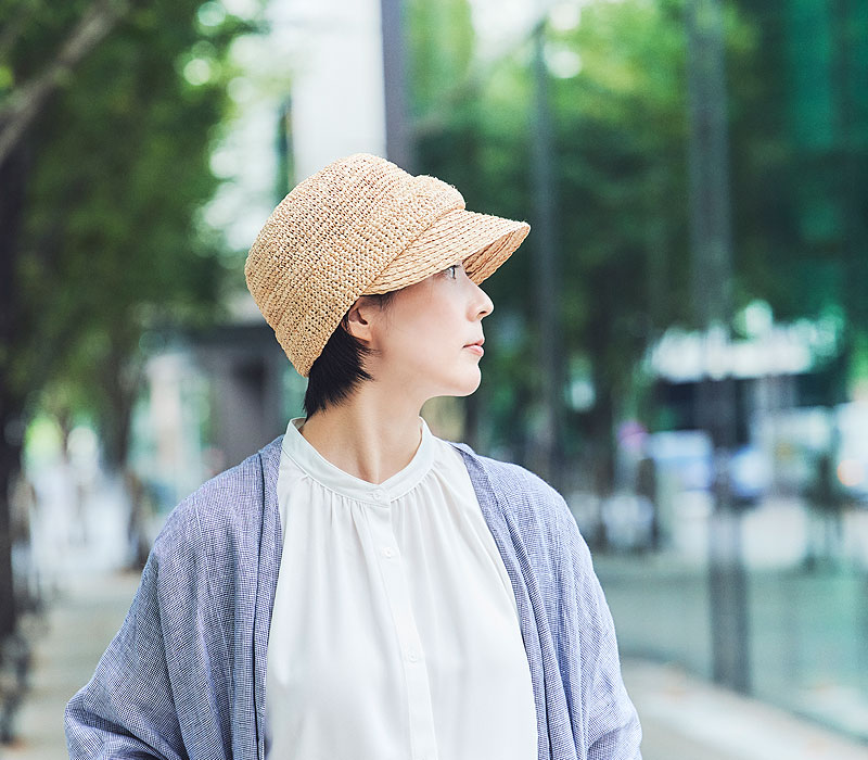 田中帽子店 uk-h063 Mimi ミミ ラフィア キャスケット 57.5cm ざっくりとした細編みとブレード編みを組み合わせたラフィアのキャスケット