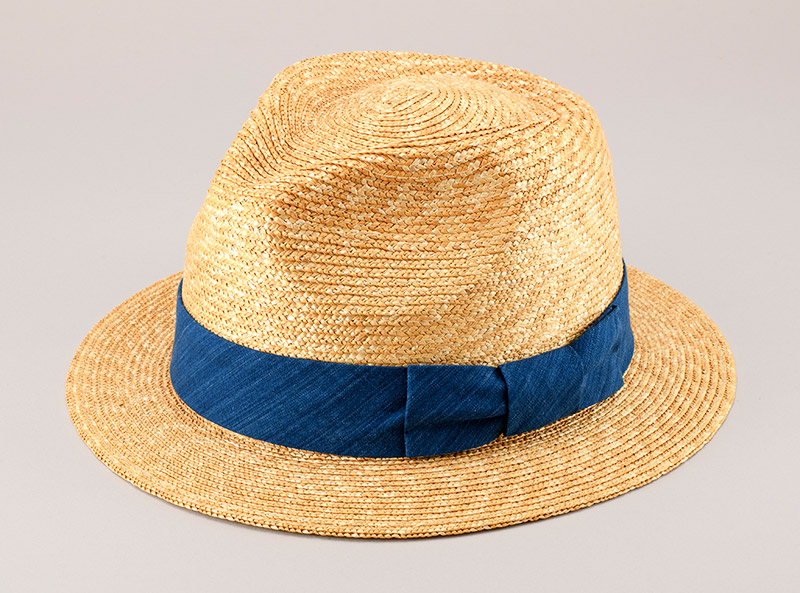 田中帽子店 小島屋 uk-kh052 武州正藍染リボン フェドラー型中折れ麦わら帽子 95cm 