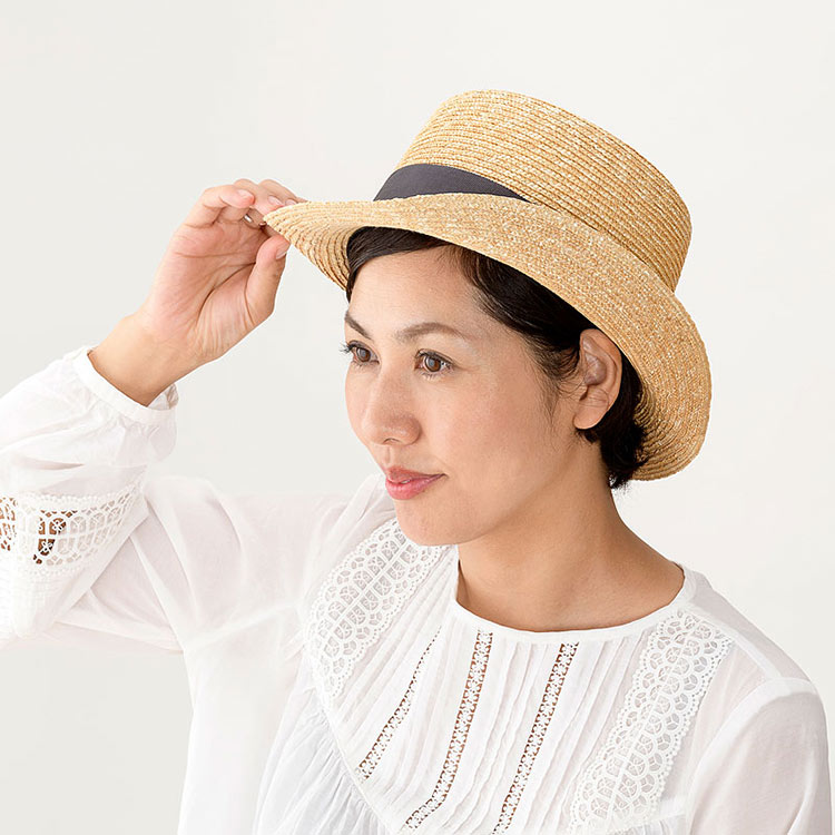 田中帽子店Orga（オルガ） 麦わら シルクハット型 カンカン帽子 57.5cm